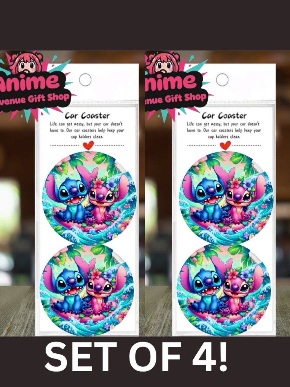 Stitch & Angel Set of Four Car Coasters